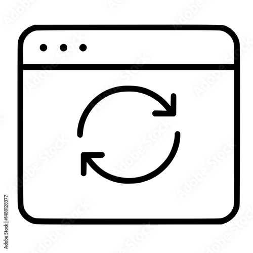 Minimal black line icon of software update in browser window