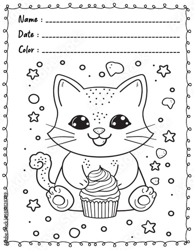 Cat Coloring Pages For Kid and adult.  
High resolution (300 DPI), 
Ready to print on standard 8.5x11 inch paper With No Bleed, 
Black and White. 
Vector illustration - AI, EPS, PNG, JPEG.