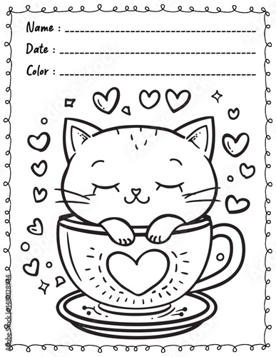 Cat Coloring Pages For Kid and adult.  
High resolution (300 DPI), 
Ready to print on standard 8.5x11 inch paper With No Bleed, 
Black and White. 
Vector illustration - AI, EPS, PNG, JPEG.