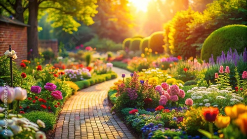 Miniature Fairy Garden: Tilt-Shift Photo of Intricate Brickwork & Blooming Flowers