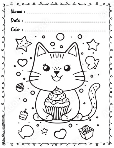 Cat Coloring Pages For Kid and adult.  
High resolution (300 DPI), 
Ready to print on standard 8.5x11 inch paper With No Bleed, 
Black and White. 
Vector illustration - AI, EPS, PNG, JPEG.
