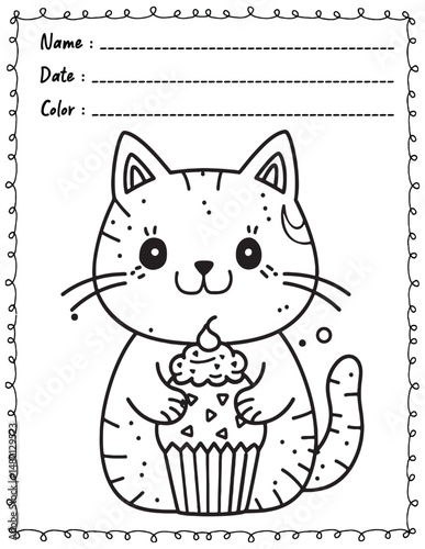 Cat Coloring Pages For Kid and adult.  
High resolution (300 DPI), 
Ready to print on standard 8.5x11 inch paper With No Bleed, 
Black and White. 
Vector illustration - AI, EPS, PNG, JPEG.