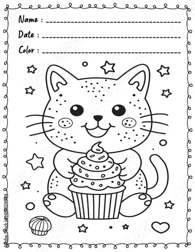 Cat Coloring Pages For Kid and adult.  
High resolution (300 DPI), 
Ready to print on standard 8.5x11 inch paper With No Bleed, 
Black and White. 
Vector illustration - AI, EPS, PNG, JPEG.