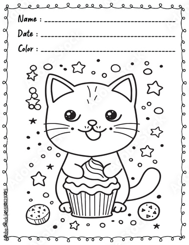 Cat Coloring Pages For Kid and adult.  
High resolution (300 DPI), 
Ready to print on standard 8.5x11 inch paper With No Bleed, 
Black and White. 
Vector illustration - AI, EPS, PNG, JPEG.