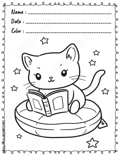 Cat Coloring Pages For Kid and adult.  
High resolution (300 DPI), 
Ready to print on standard 8.5x11 inch paper With No Bleed, 
Black and White. 
Vector illustration - AI, EPS, PNG, JPEG.