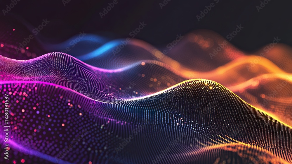 Fototapeta premium Abstract vibrant digital landscape with flowing lines and sparkling particles