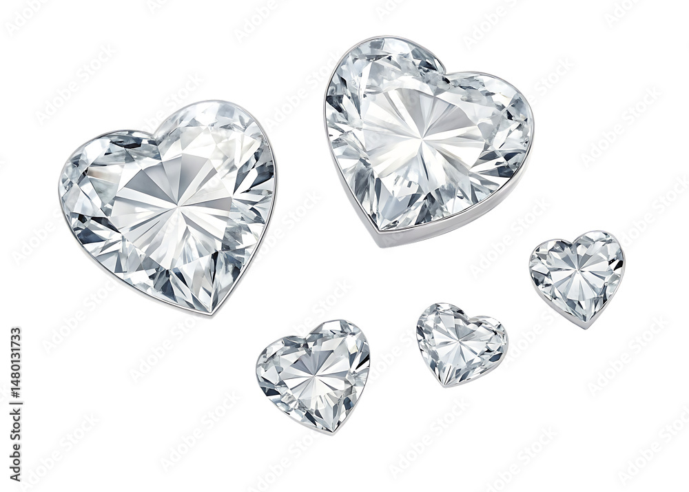 Fototapeta premium heart shape crystal valentines day symbol stickers on white background, PNG