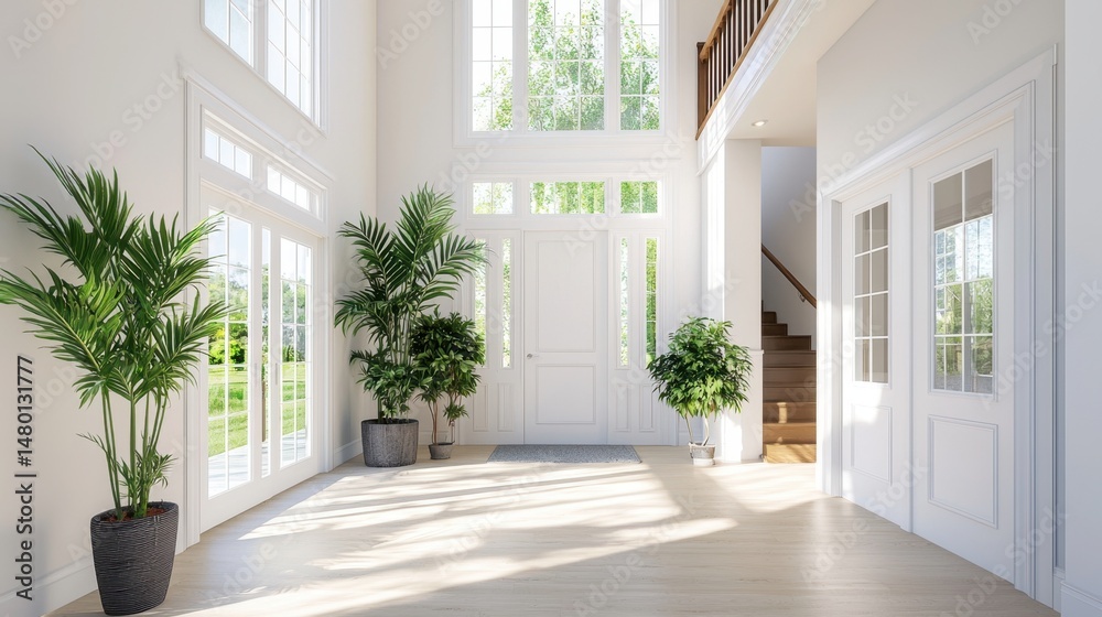 Fototapeta premium Elegant white wall color with a calming blue undertone, in a bright and airy modern home