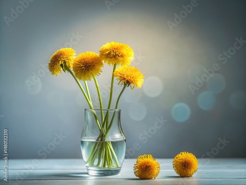 Minimalist Fine Art Still Life: Yellow Dandelions in Vase