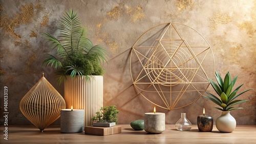 Minimalist Geometric Sacred Biophilic Boho Art Background Design
