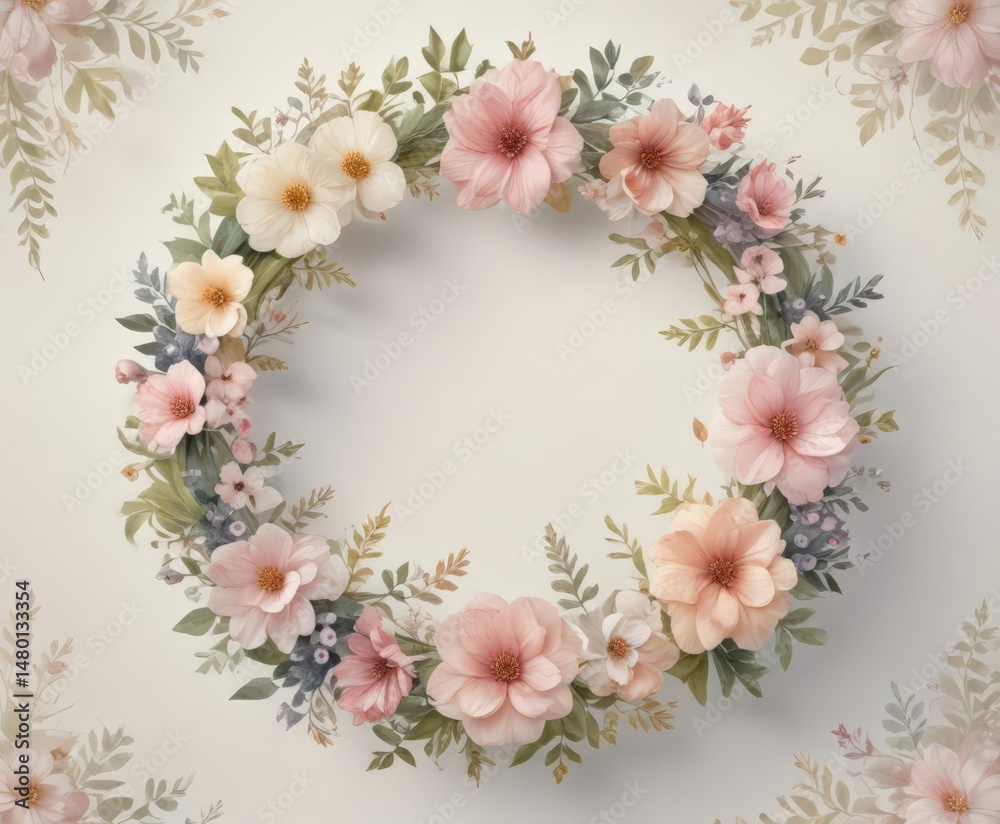 custom made wallpaper toronto digitalIntricate petal design, watercolor floral wreath; soft, delicate feel , illustration, watercolor flowers, summer