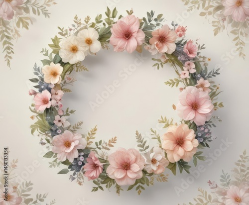 Wallpaper Mural Intricate petal design, watercolor floral wreath; soft, delicate feel , illustration, watercolor flowers, summer Torontodigital.ca