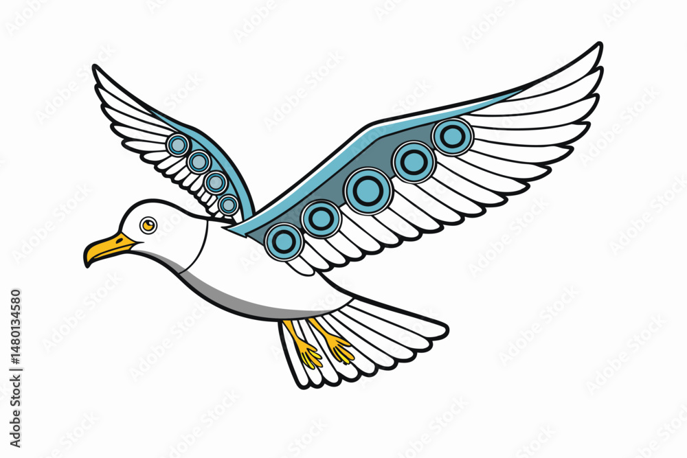 Fototapeta premium Futuristic stylized seagull in flight, perfect for tech-inspired designs.