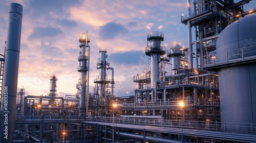 Industrial Complex at Dusk with Equipment and Soft Light Effects