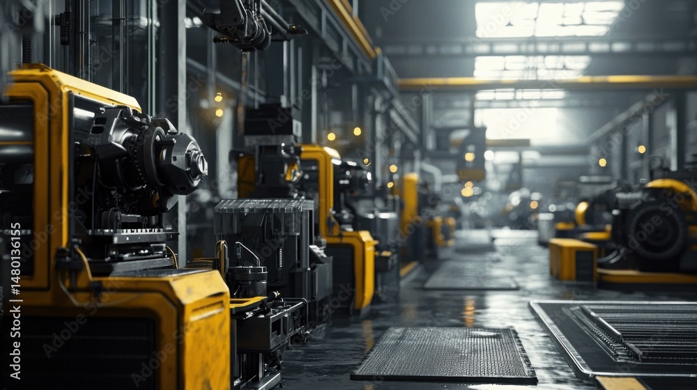 Fototapeta premium Industrial Manufacturing Workshop with Machinery and Equipment