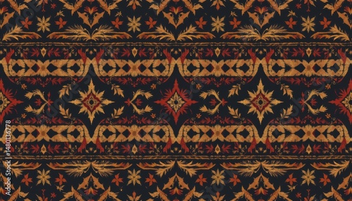 rugged tribal seamless pattern with layered geometric motifs and earthy texture fitting for outdoor gear branding and cultural features