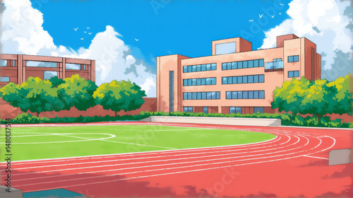 Sunshine campus youth vitality playground track sports field illustration