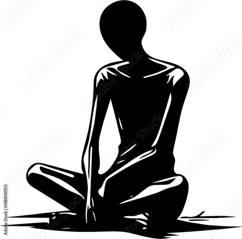 vector illustration of a stickman silhouette sitting in thought