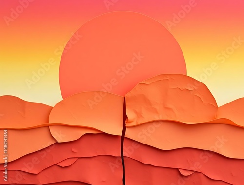 Sunset Desert Paper Landscape.