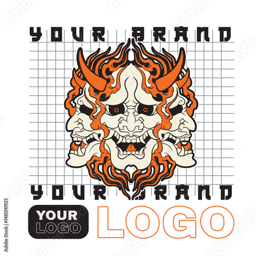 Oni japanese devil mask, Vector illustration	
