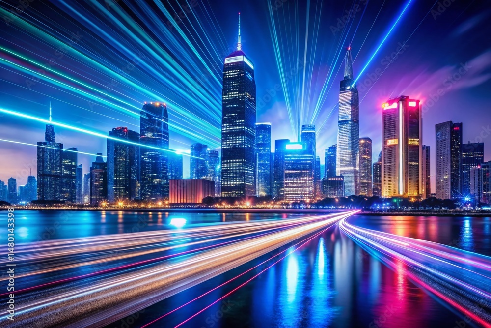 Night Cityscape Parallel Lines Graphic Design Website Background