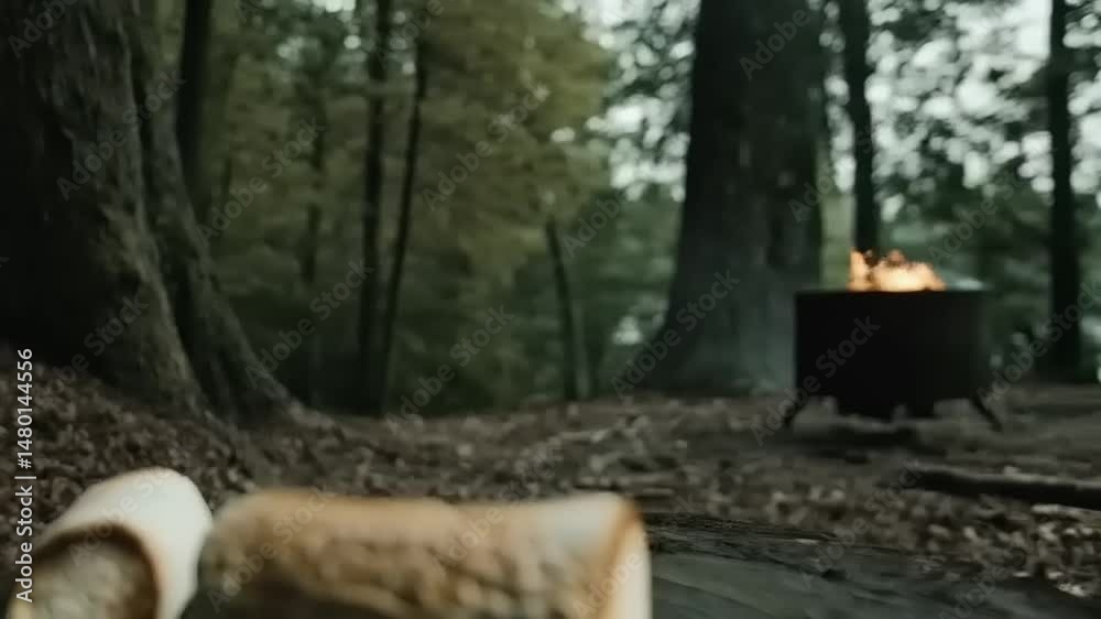 Cozy Forest Campfire Scene with Toasted Marshmallows and a Relaxing Atmosphere Cozy Forest Campfire Scene with Toasted Marshmallows and a Relaxing Atmosphere