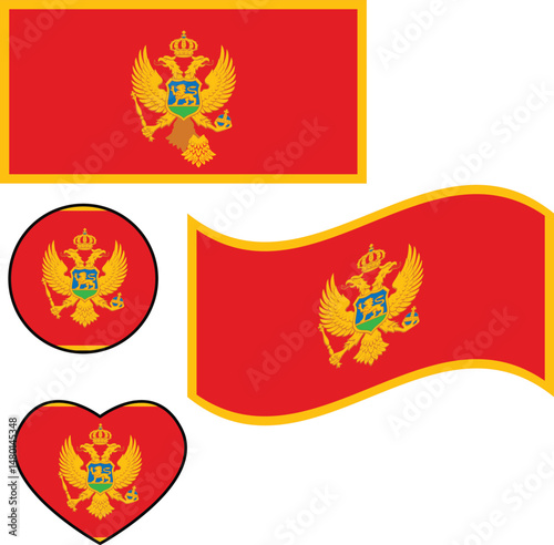 Waving flag of Montenegro. Montenegro flag on white background. Montenegro Flag. flat style.