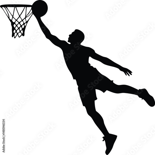 basketball player slam dunk silhouette vector
