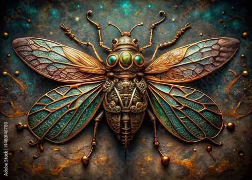 Ornate Insect Design Grunge Background - Low Light Photography Stock Photo