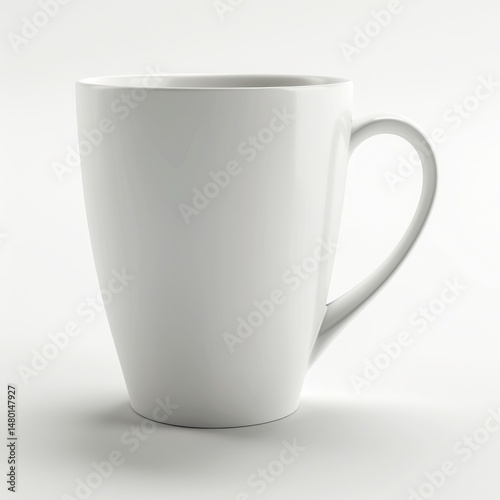 A ceramic coffee mug, matte white finish with a subtle texture, simple minimalist design, isolated on white background, high-key lighting, photorealistic product shot