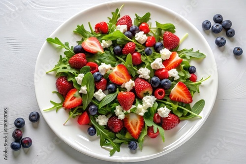 Berry Salad With Feta And Arugula Flat Lay