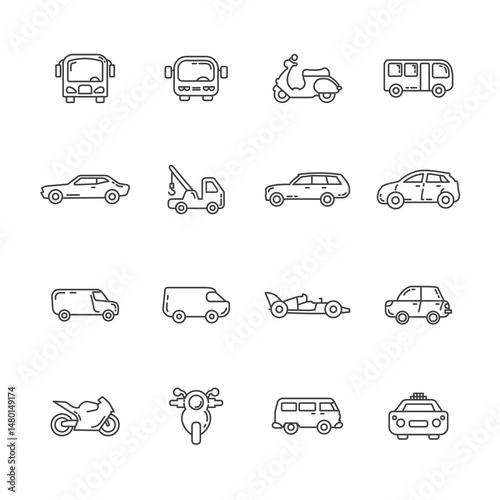 Assorted Vehicles Line Art Collection