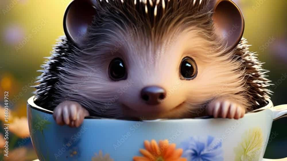 Igelbaby in Teetasse (3D-Stil)