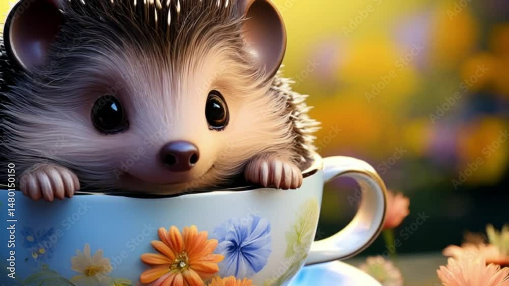 Igelbaby in Teetasse (3D-Stil)