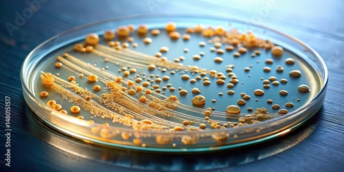Detailed microscopic view of Escherichia coli bacteria colonies on agar plate showing biofilm formation and morphological features , bacterial infection, foodborne illness