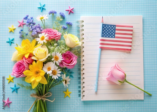 Pastel Floral Labor Day Background: Lined Paper Design for Festive Celebrations