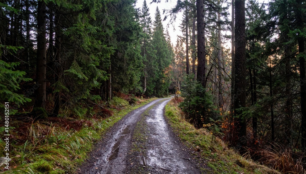 Fototapeta premium Serene Forest Pathway with Lush Greenery and Tranquil Atmosphere