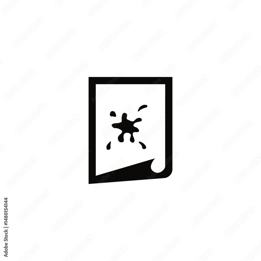 Stylized vector icon of ink splatter on document, ideal for creative design elements