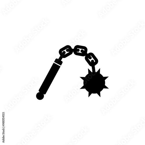 Bold vector icon of medieval flail, symbolizing ancient warfare and knight weaponry