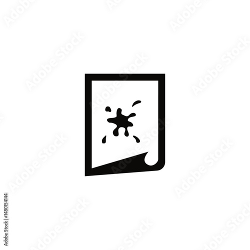 Stylized vector icon of ink splatter on document, ideal for creative design elements