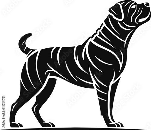 A cute, isolated white mammal vector illustration depicts a standing dog