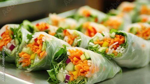 Fresh Spring Rolls Display Close Up Angle Delicious Healthy Asian Cuisine Vietnamese Food Restaurant Setting