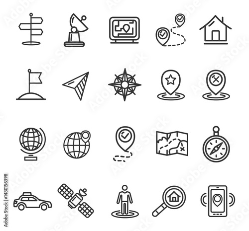 Navigation icon set symbols for wayfinding
