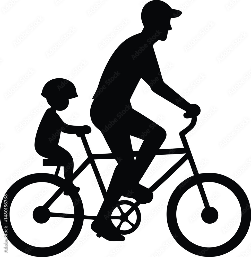 Fototapeta premium Father and Child Riding Bicycle Silhouette Illustration