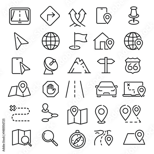 Navigation Road trip icons arrayed
