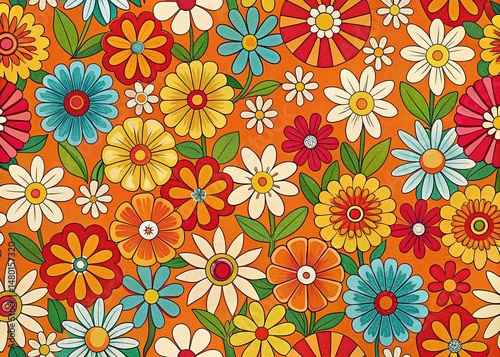 Retro Floral Daisy Wallpaper: Groovy 70s Abstract Flower Pattern for Textile & Home Decor