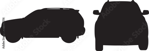 silhouette of SUV truck, front and side view, vector graphics