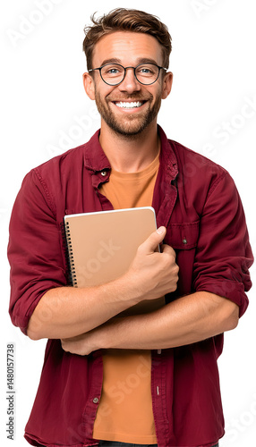 Writer holding a notebook, Transparent Background. PNG