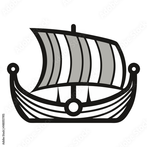 Viking Ship Illustration ,Vector Design of Traditional Sailing Vessel
