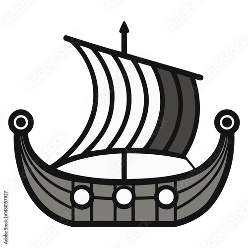 Viking Ship Illustration ,Vector Design of Traditional Sailing Vessel